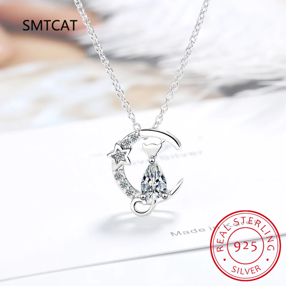 European Sparkling S925 Sterling silver Pave AAA CZ Cat Moon Pendant Necklace Clavicular Chain For Women Birthday Gift Jewelry
European Sparkling S925 Sterling silver Pave AAA CZ Cat Moon Pendant Necklace Clavicular Chain For Women Birthday Gift Jewelry