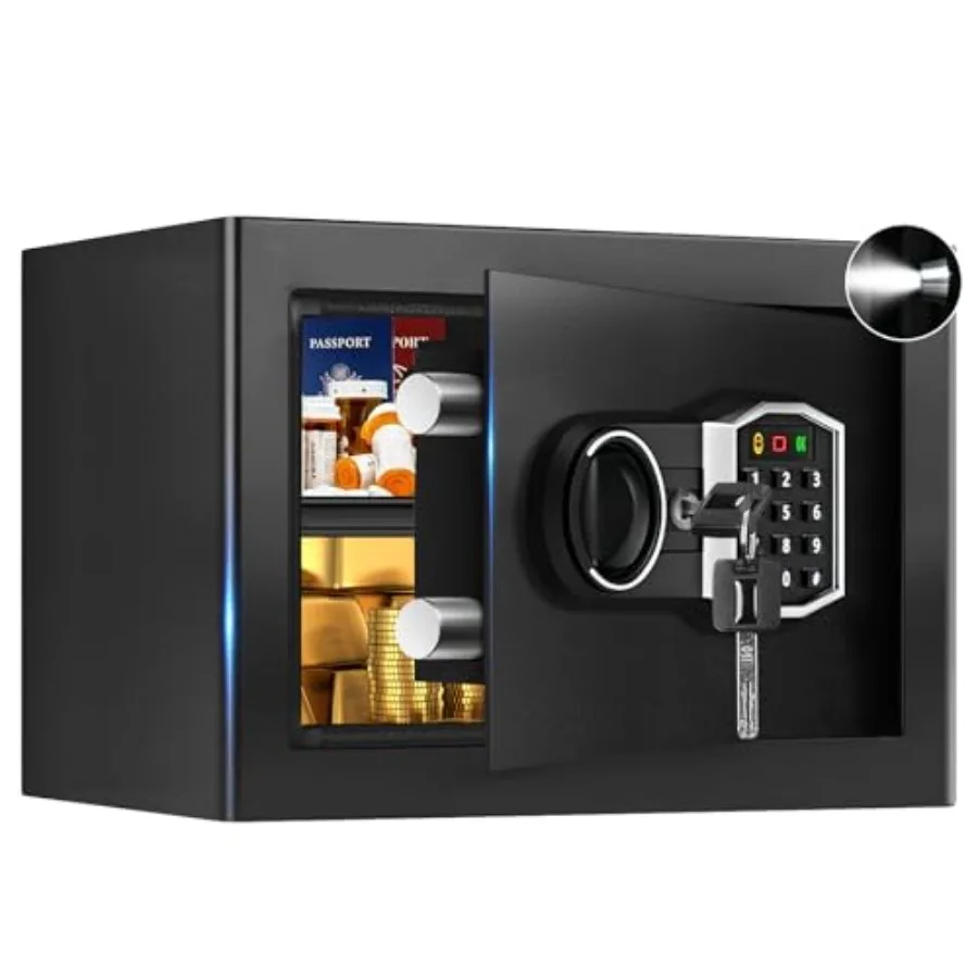 Home use small safe, 0.8 cu ft, steel construction, black, digital keypad with programmable code, spare keys, alarm system, ant
Home use small safe, 0.8 cu ft, steel construction, black, digital keypad with programmable code, spare keys, alarm system, ant