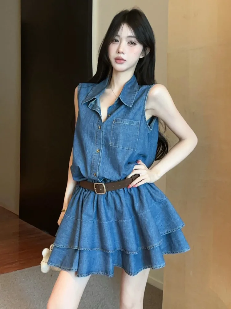 Slimming Ruffle Hem Denim Shirt Dress Women's Summer New Design Waist Cinched Versatile Cake Skirt Korean Style Commute
Slimming Ruffle Hem Denim Shirt Dress Women's Summer New Design Waist Cinched Versatile Cake Skirt Korean Style Commute
