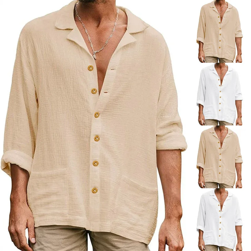 Vintage Buttoned Turn-down Collar Shirt Men Long Sleeve Loose Cotton Linen Shirts Casual Solid Color Patches Pockets Mens Shirt
Vintage Buttoned Turn-down Collar Shirt Men Long Sleeve Loose Cotton Linen Shirts Casual Solid Color Patches Pockets Mens Shirt