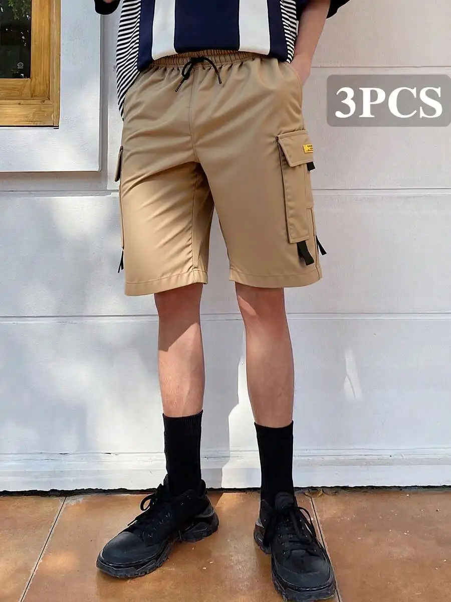 3PCS Mens Khaki Utility Cargo Shorts With Elastic Waistband And Multiple Pockets For Casual Summer Wear
3PCS Mens Khaki Utility Cargo Shorts With Elastic Waistband And Multiple Pockets For Casual Summer Wear