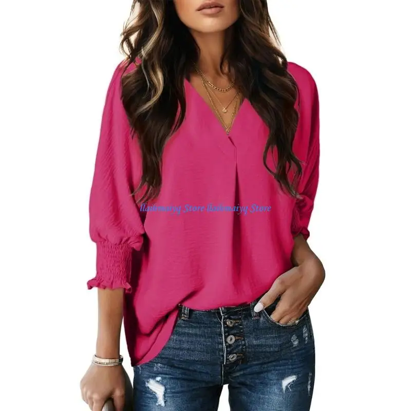573B Women's Top Offering Three Quarter Sleeves Ruffled Cuffs Design Easy To Pair With Various Bottoms For Stylish Everyday
573B Women's Top Offering Three Quarter Sleeves Ruffled Cuffs Design Easy To Pair With Various Bottoms For Stylish Everyday