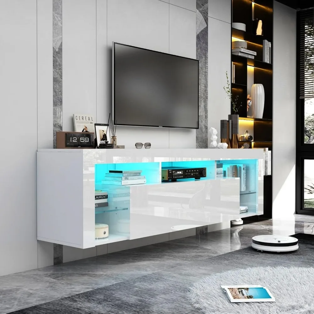 Gaming Media Center Console Table with Lights, High Gloss LED Floating Entertainment Center with Storage&Adjustable Glass Shelf
Gaming Media Center Console Table with Lights, High Gloss LED Floating Entertainment Center with Storage&Adjustable Glass Shelf