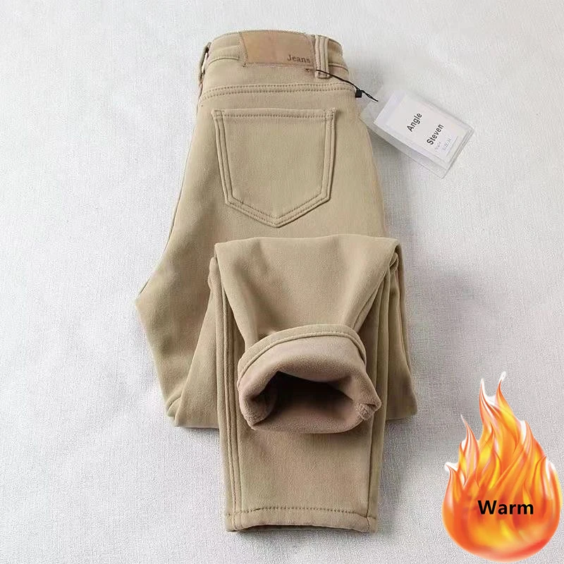 Зимние утепленные прямые джинсы-шаровары, повседневные джинсовые брюки с высокой талией и плюшевой бархатной подкладкой, уличная одежда, теплая длина до щиколотки Vaqueros XQ83 
Зимние утепленные прямые джинсы-шаровары, повседневные джинсовые брюки с высокой талией и плюшевой бархатной подкладкой, уличная одежда, теплая длина до щиколотки Vaqueros XQ83