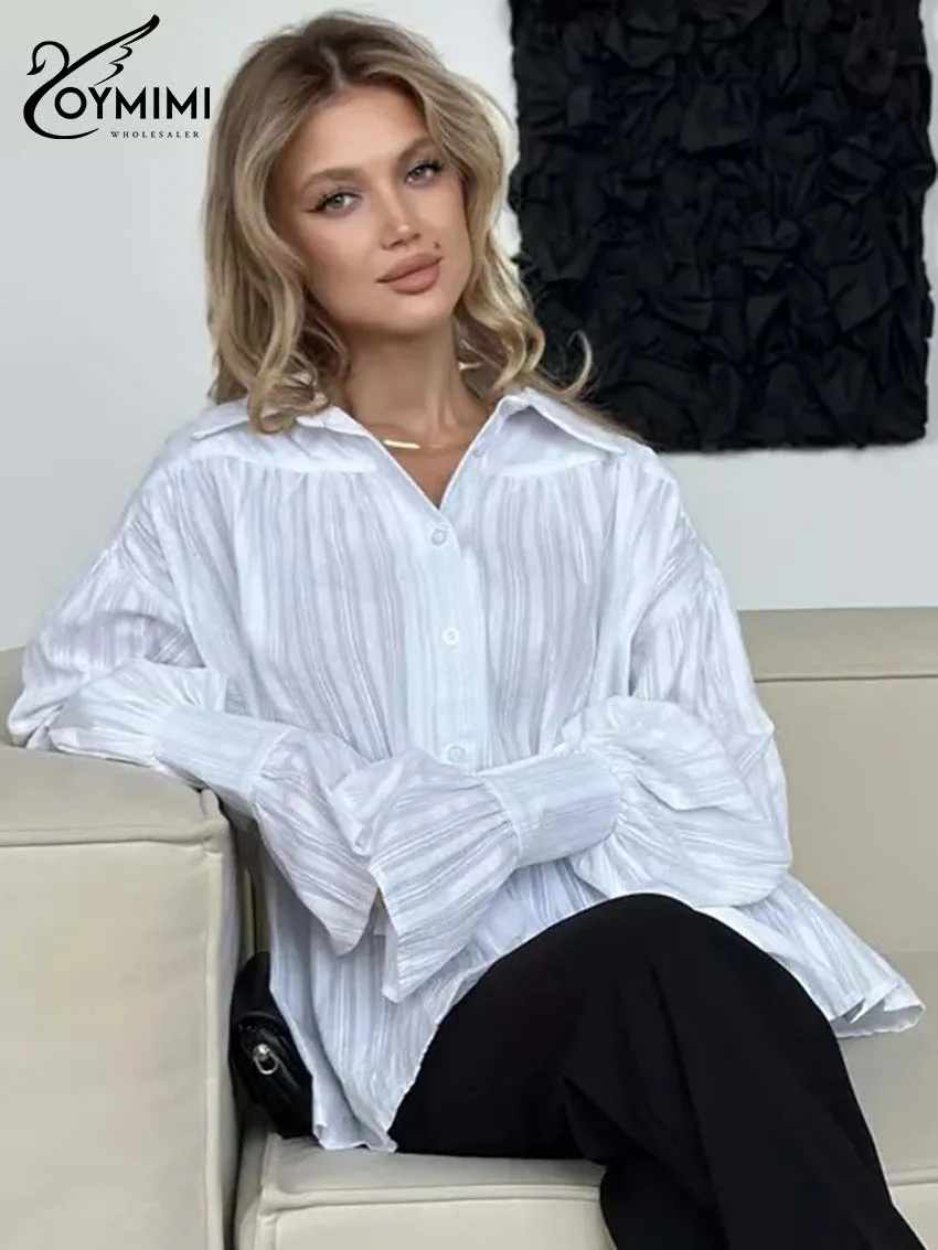 Oymimi Elegant White Cotton Women's Shirt Fashion Lapel Long Sleeve Pleated Shirts Casual Single Breasted Solid Shirt Streetwear
Oymimi Elegant White Cotton Women's Shirt Fashion Lapel Long Sleeve Pleated Shirts Casual Single Breasted Solid Shirt Streetwear
