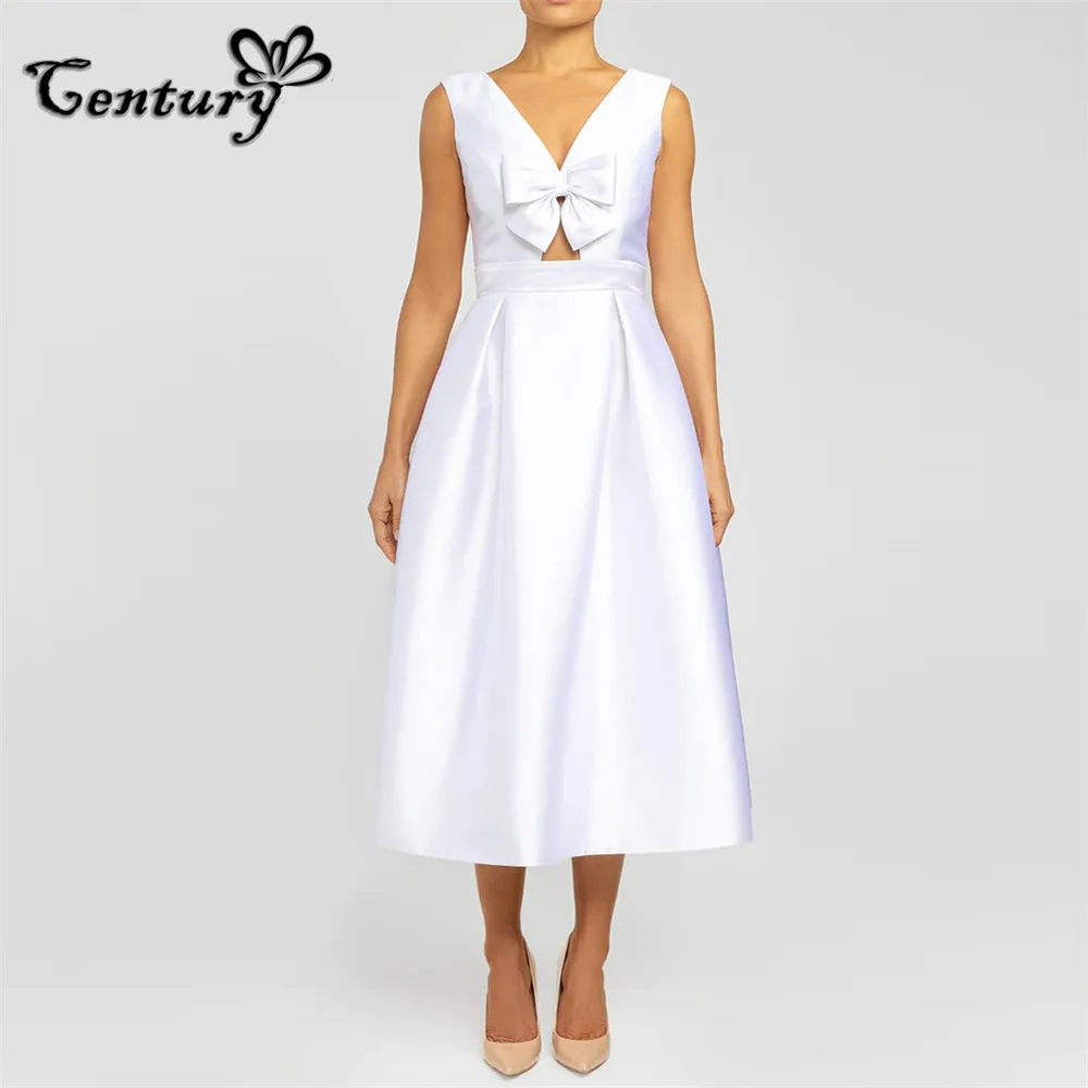 White Prom Dress with Pockets Bow Backless Tea Length Satin Evening Party Gowns Formal Dresses Robe De Soiree Customized
White Prom Dress with Pockets Bow Backless Tea Length Satin Evening Party Gowns Formal Dresses Robe De Soiree Customized