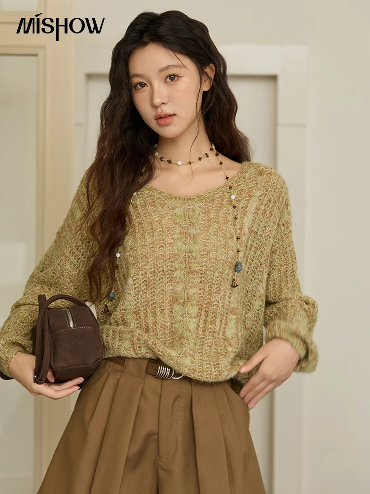 MISHOW Green Twisted Rope Wool Knitted Sweater 2025 Autumn Women's Dropped Sleeve Loose Top V-neck Hollow Out Sweater MXE42Z1345
MISHOW Green Twisted Rope Wool Knitted Sweater 2025 Autumn Women's Dropped Sleeve Loose Top V-neck Hollow Out Sweater MXE42Z1345