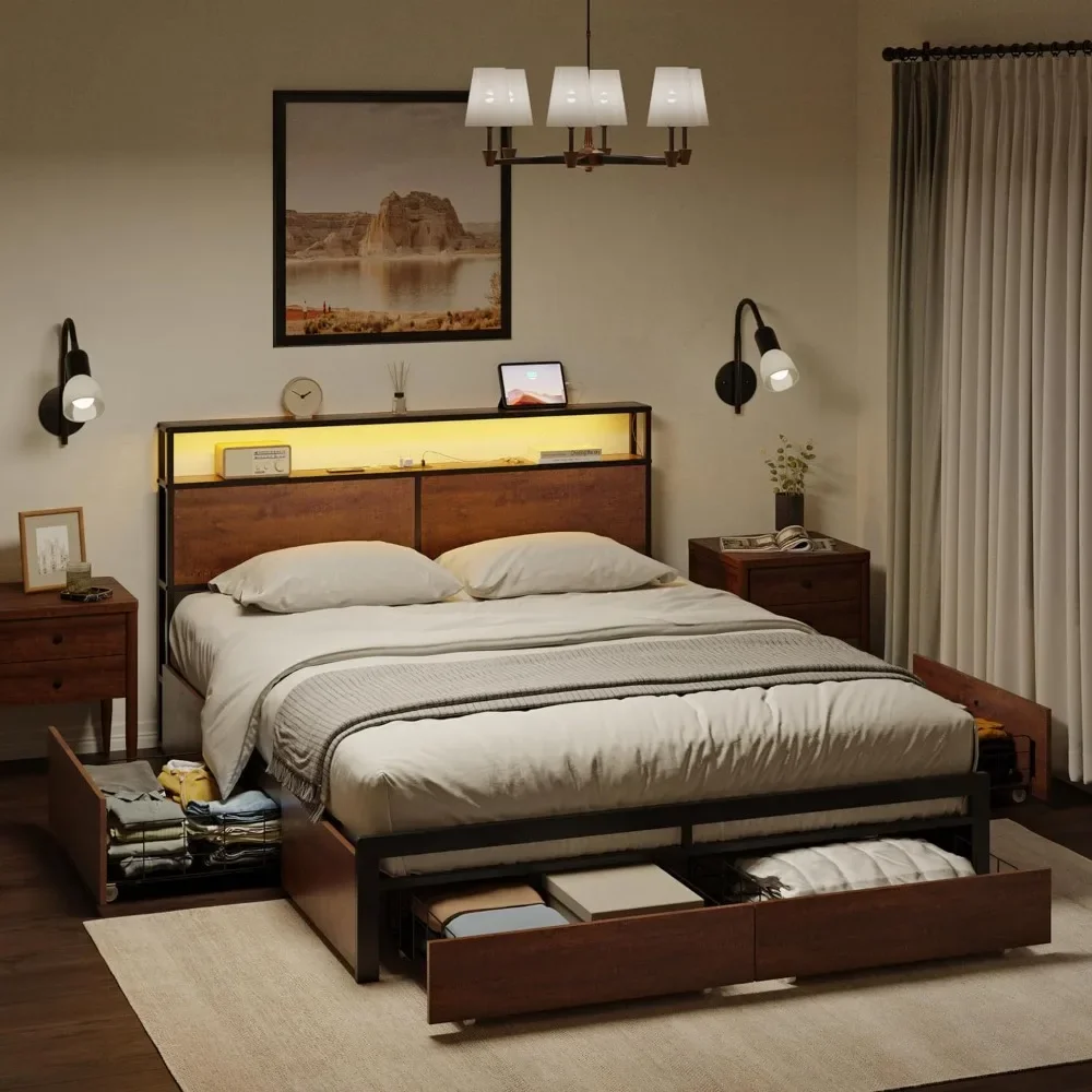 Queen Bed Frame with Storage Headboard and 4 Drawers LED Lights, Metal Platform Non-Slip Without Noise Mattress, Queen Bed Frame
Queen Bed Frame with Storage Headboard and 4 Drawers LED Lights, Metal Platform Non-Slip Without Noise Mattress, Queen Bed Frame