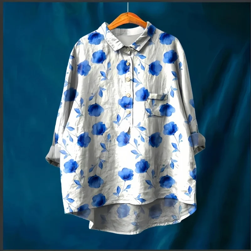 Holiday Summer Women Blouse Plus Size Long Sleeve Lapel Collar Irregular Hem Tops Casual Loose Printing Female Work Tunics
Holiday Summer Women Blouse Plus Size Long Sleeve Lapel Collar Irregular Hem Tops Casual Loose Printing Female Work Tunics