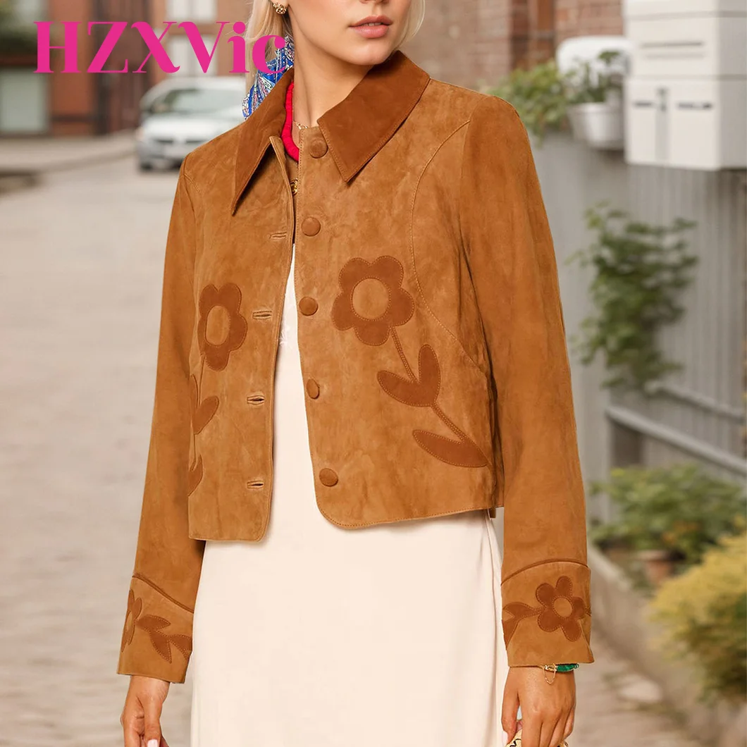 HZXVic women's coat retro elegant European and American suede flower exquisite decoration embellished with lapel design jacket 
HZXVic women's coat retro elegant European and American suede flower exquisite decoration embellished with lapel design jacket