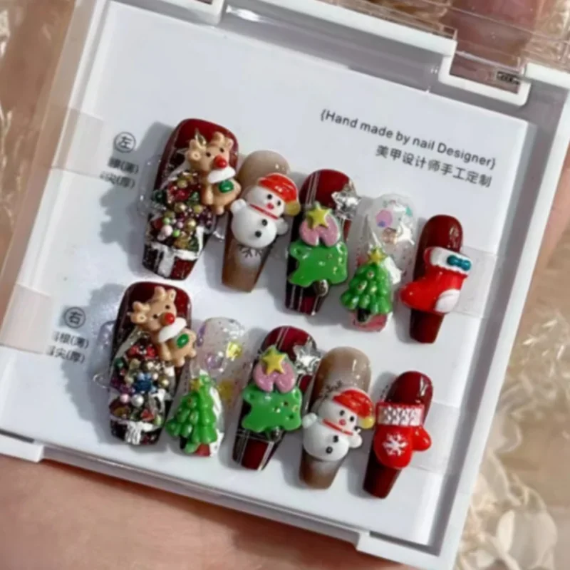 10Pcs Red&Green Christmas Handmade Press-On Nails Hand-Painted with Snowman&Christmas Tree Decor for Women&Girls Holiday Wear
10Pcs Red&Green Christmas Handmade Press-On Nails Hand-Painted with Snowman&Christmas Tree Decor for Women&Girls Holiday Wear