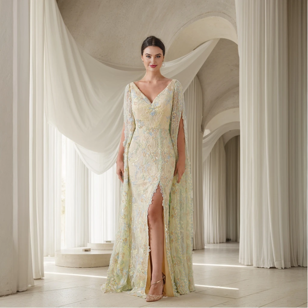 Mermaid Cape Sleeve Lace Light Green Evening Dresses Elegant Embroidery High Split V Neck Beaded Applique Formal Party Prom Gown
Mermaid Cape Sleeve Lace Light Green Evening Dresses Elegant Embroidery High Split V Neck Beaded Applique Formal Party Prom Gown