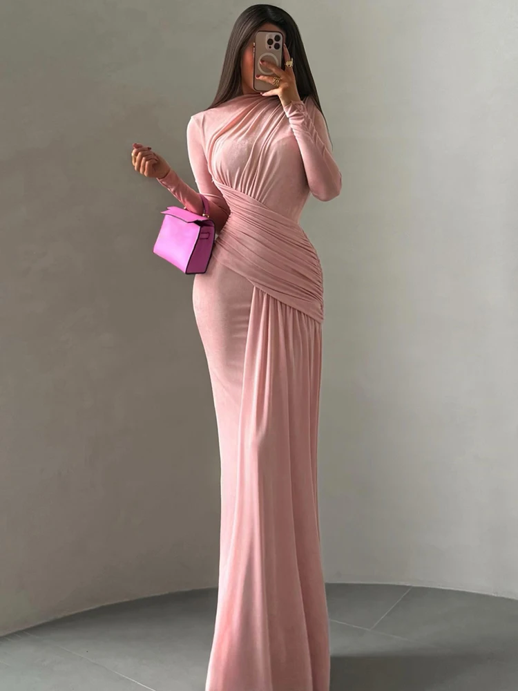 Women o-Neck Full Sleeve Solid Banquet Elegant Vacation Fashion Autumn Skinny Casual Simple Vestidos Folds Maxi Dress
Women o-Neck Full Sleeve Solid Banquet Elegant Vacation Fashion Autumn Skinny Casual Simple Vestidos Folds Maxi Dress