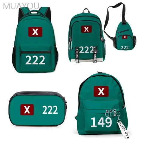 Calamari Games Cosplay Backpack Pencil Case Shoulder Bag Korean Movie 456 001 X O Printed Large Capacity Waterproof Schoolbag