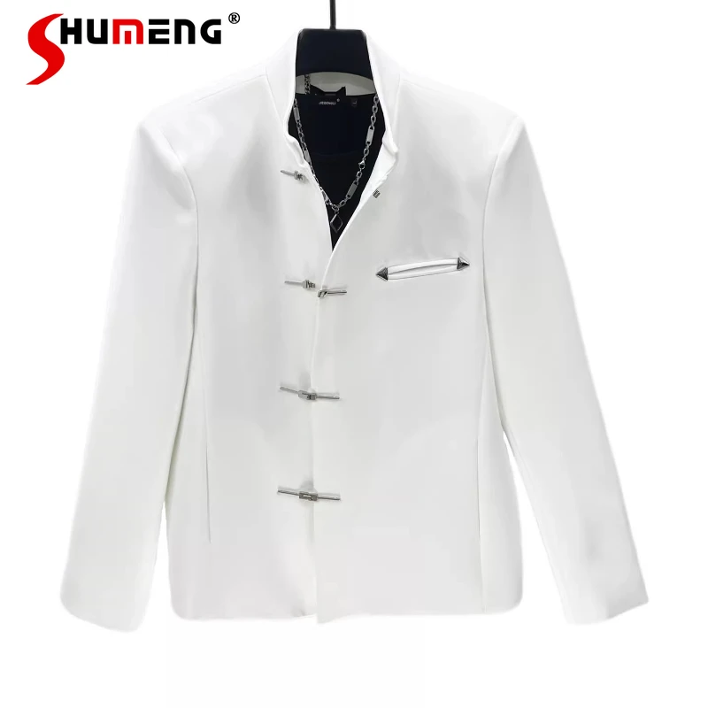 Fashion Stand Collar Metal Buckle Suit Jackets Men's 2026 Spring New High-end Blazers Loose Comfort Solid Color Tailored Coats
Fashion Stand Collar Metal Buckle Suit Jackets Men's 2026 Spring New High-end Blazers Loose Comfort Solid Color Tailored Coats