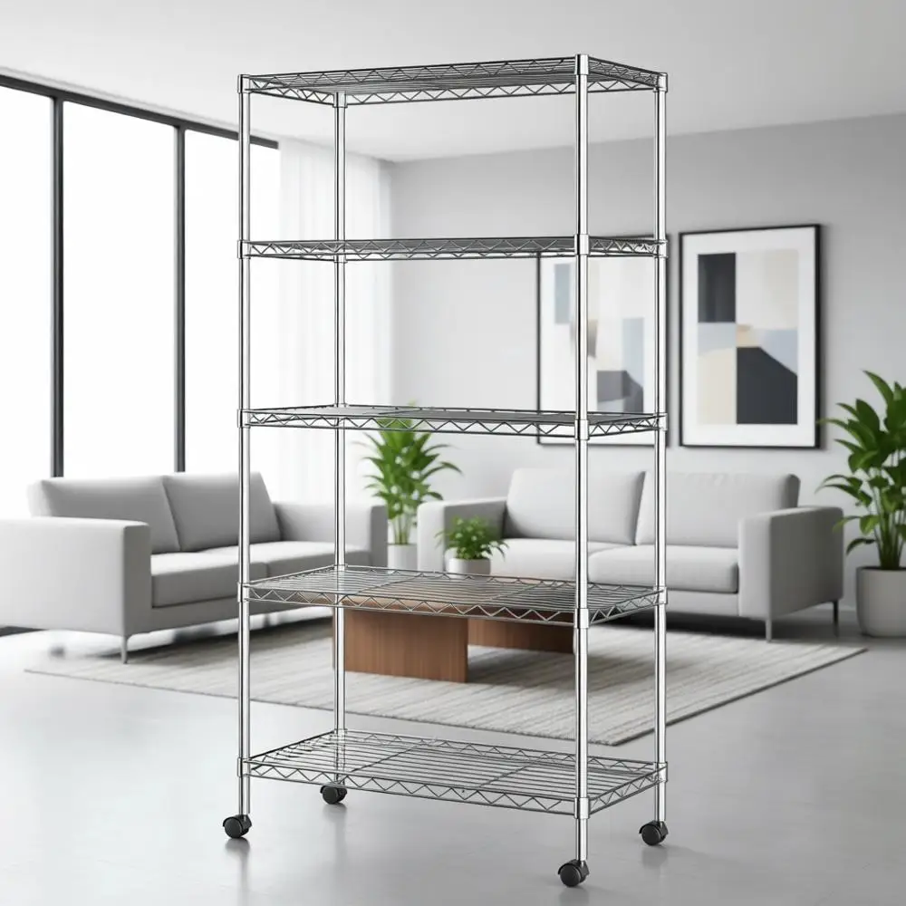 5-Tier Rolling Wire Shelving Rack, 30 Wide x 14 Deep, Chrome-Plated Steel
5-Tier Rolling Wire Shelving Rack, 30 Wide x 14 Deep, Chrome-Plated Steel