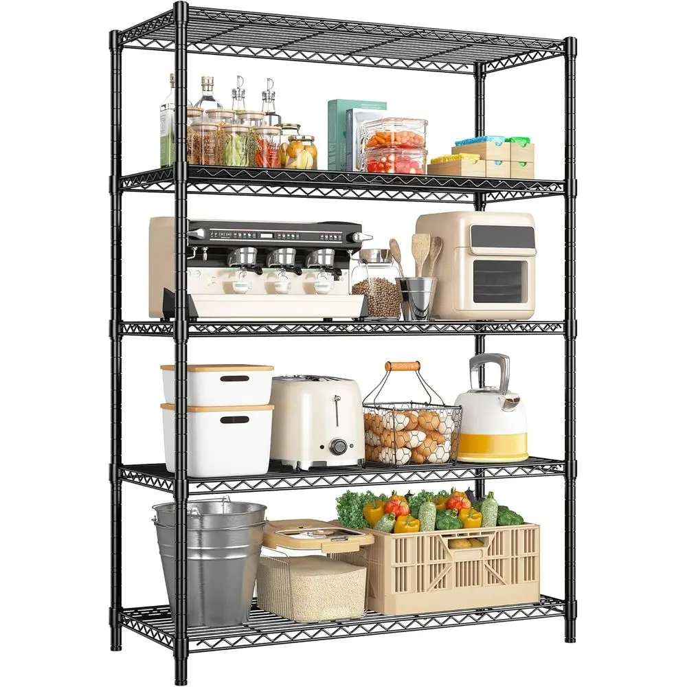 71 High Adjustable 5-Tier Metal Wire Shelving, 1000lbs Capacity, Ideal for Kitchen, Pantry, Garage, and Warehouse
71 High Adjustable 5-Tier Metal Wire Shelving, 1000lbs Capacity, Ideal for Kitchen, Pantry, Garage, and Warehouse