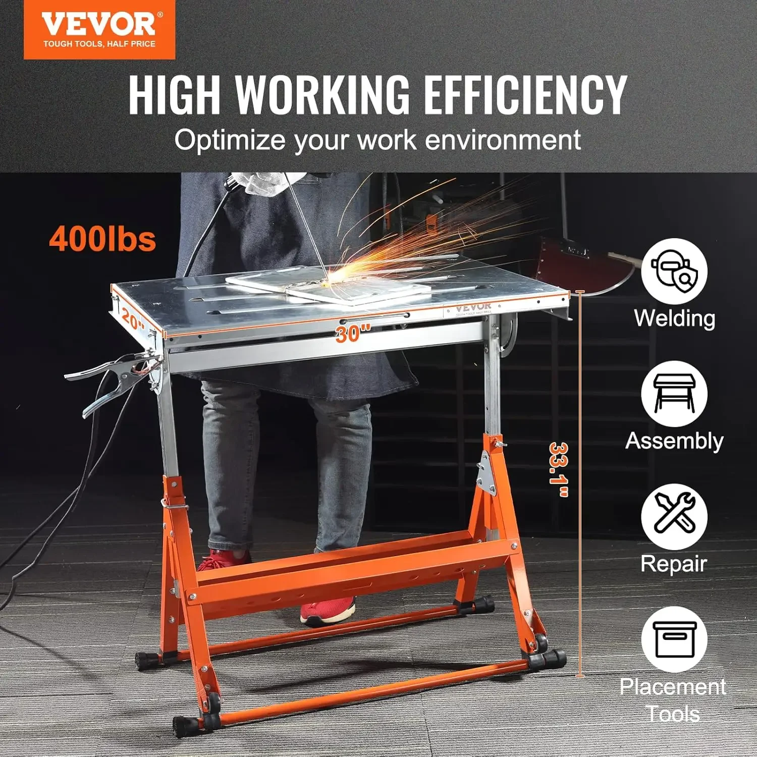 Welding Table Foldable 30"x20", Welding Workbench Table 400lbs Load Capacity Steel on Wheels
Welding Table Foldable 30"x20", Welding Workbench Table 400lbs Load Capacity Steel on Wheels