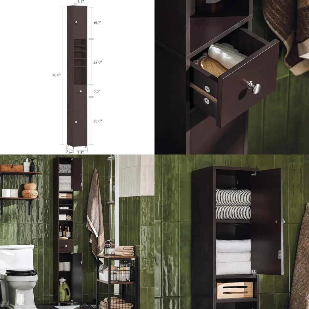 Narrow Tall Bathroom Storage Cabinet with Adjustable Shelves, Anti-Tipping Floor Standing, Brown
Narrow Tall Bathroom Storage Cabinet with Adjustable Shelves, Anti-Tipping Floor Standing, Brown