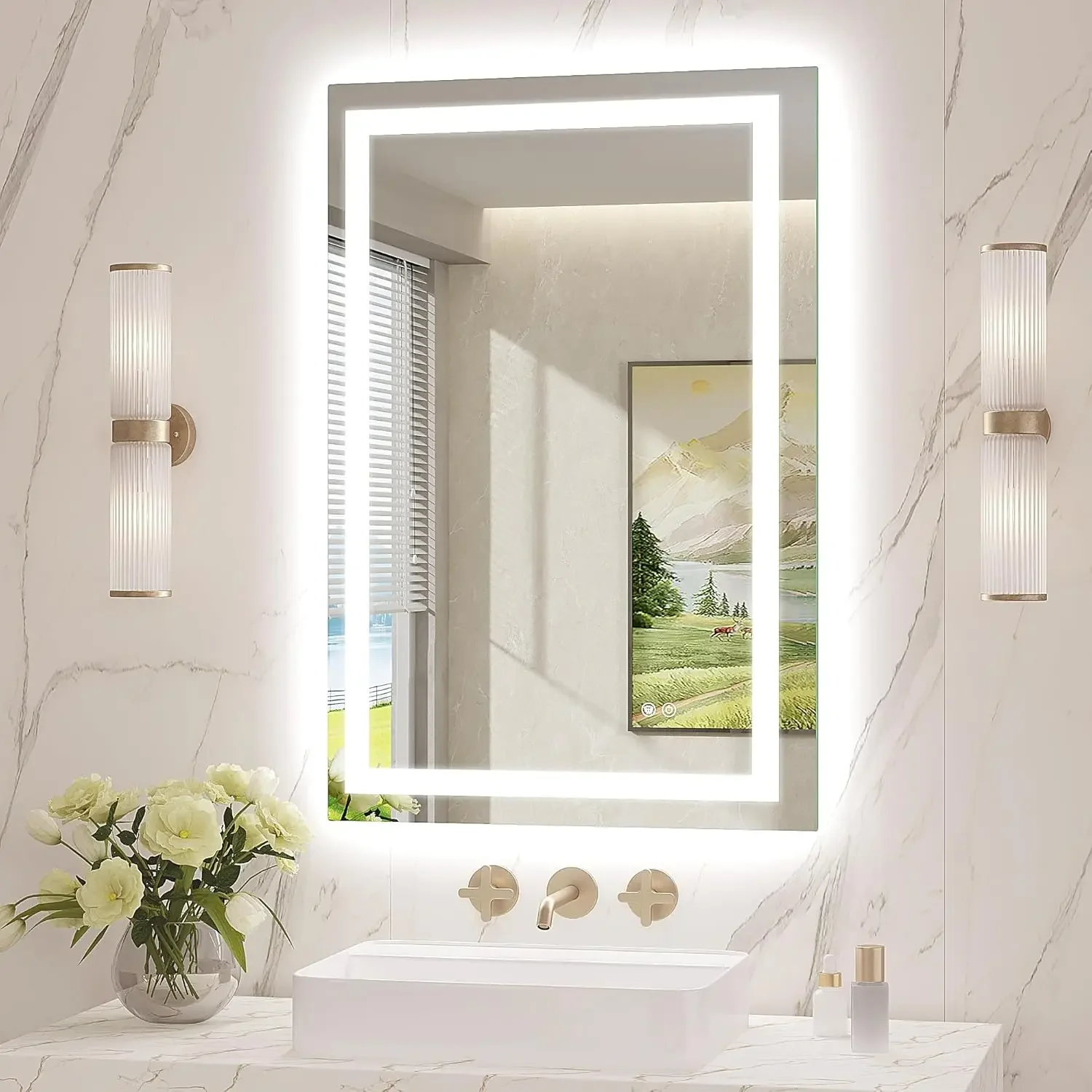 LED Bathroom Mirror 24x36, Lighted Vanity Mirror with Dimmable 3 Color Modes, Anti-Fog, Tempered Glass
LED Bathroom Mirror 24x36, Lighted Vanity Mirror with Dimmable 3 Color Modes, Anti-Fog, Tempered Glass