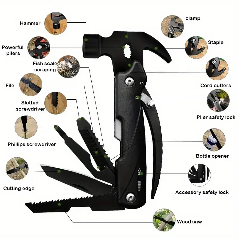 Portable Multifunctional Plier Tool Claw Hammer Stainless Steel Tool Outdoor Survival Wire Cutter Camping Knife Wrench Hand Tool 
Portable Multifunctional Plier Tool Claw Hammer Stainless Steel Tool Outdoor Survival Wire Cutter Camping Knife Wrench Hand Tool