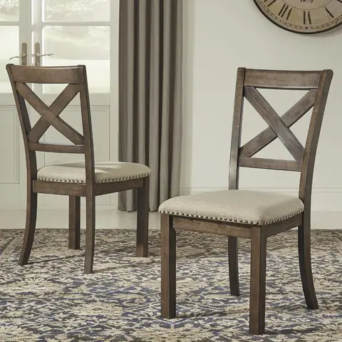 Modern Farmhouse Upholstered Dining Chair Set of 2, Brown Distressed Finish, 19.5"W x 23.5"D x 39"H