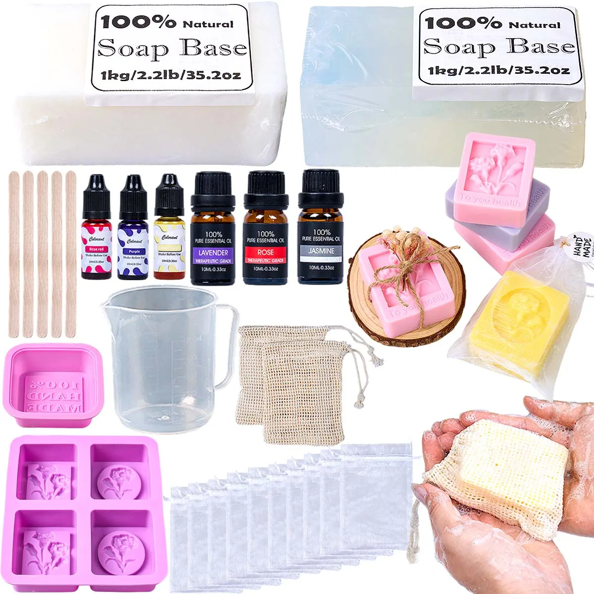 Handmade Soap Making Kit DIY with Silicone Mold Bubble Net Bags Soap Base Making Soap Aromath Bath Raw Materials for Beginner
Handmade Soap Making Kit DIY with Silicone Mold Bubble Net Bags Soap Base Making Soap Aromath Bath Raw Materials for Beginner