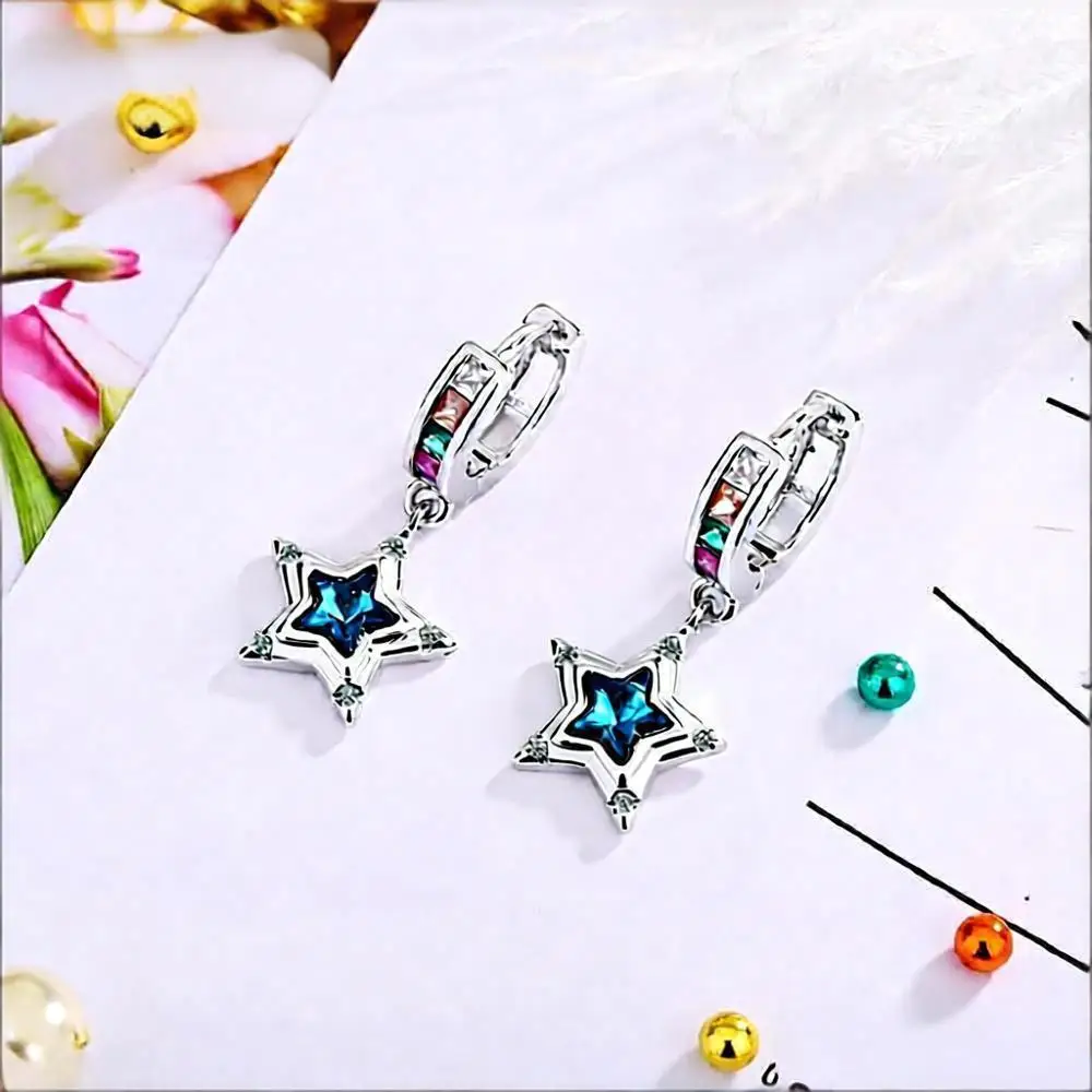 Charm 925 Sterling Silver Stars Blue Cubic Zircon Crystal Drop Earrings for Women Girls Anniversary Party Fashion Jewelry Gifts
Charm 925 Sterling Silver Stars Blue Cubic Zircon Crystal Drop Earrings for Women Girls Anniversary Party Fashion Jewelry Gifts