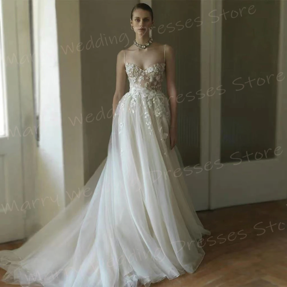 Graceful A Line Women's Wedding Dresses Popular Appliques Lace Bride Gowns Sexy Spaghetti Straps Sleeveless Vestidos Novias Boda
Graceful A Line Women's Wedding Dresses Popular Appliques Lace Bride Gowns Sexy Spaghetti Straps Sleeveless Vestidos Novias Boda