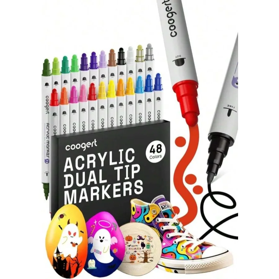 Coogert 24 Dual Tip Acrylic Paint Markers, Fine Tip And Dot Tip Acrylic Paint Pens For Rock Painting, Canvas, Wood, Glass, Cera
Coogert 24 Dual Tip Acrylic Paint Markers, Fine Tip And Dot Tip Acrylic Paint Pens For Rock Painting, Canvas, Wood, Glass, Cera