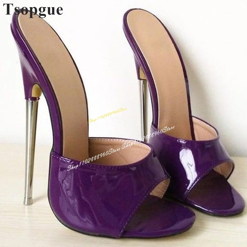 Trending Purple Artificial Leather Metal Heel Slippers Thin High Heel Shoes For Women Slip On Peep Toe 2024 Zapatos Para Mujere
Trending Purple Artificial Leather Metal Heel Slippers Thin High Heel Shoes For Women Slip On Peep Toe 2024 Zapatos Para Mujere