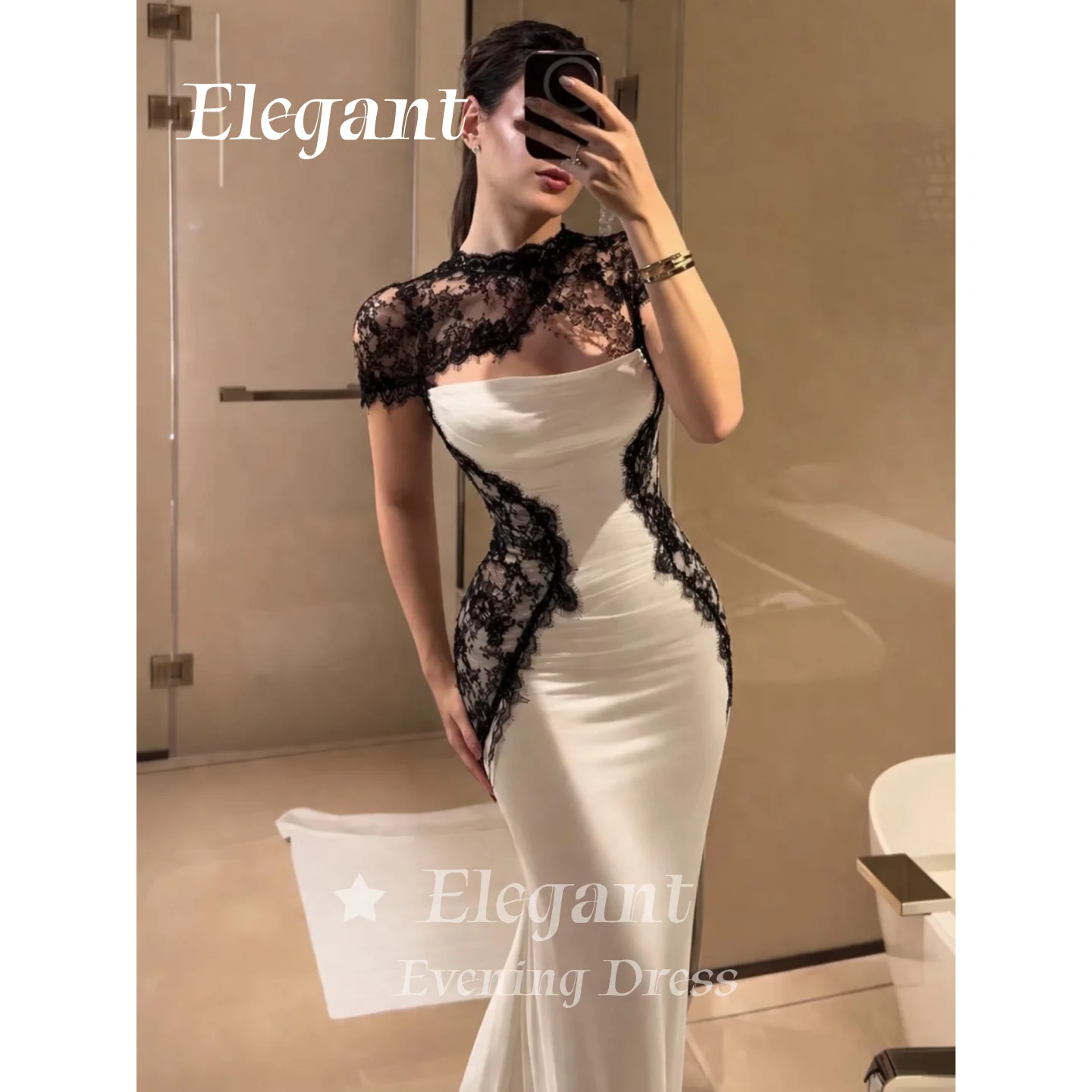 Luxury White Black Lace Evening Dress Saudi Women Prom Dress High Neck Strapless Mermaid Formal Wedding Party Dresses Customized
Luxury White Black Lace Evening Dress Saudi Women Prom Dress High Neck Strapless Mermaid Formal Wedding Party Dresses Customized