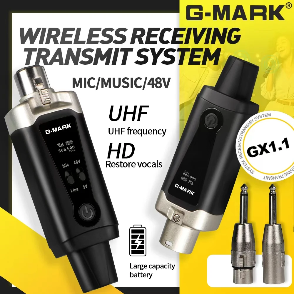 Wireless Transmitter System G-MARK GX1.1 UHF Microphone XLR Adapter 16 Channels Audio Receiver For 48V Phantom Power Condens
Wireless Transmitter System G-MARK GX1.1 UHF Microphone XLR Adapter 16 Channels Audio Receiver For 48V Phantom Power Condens
