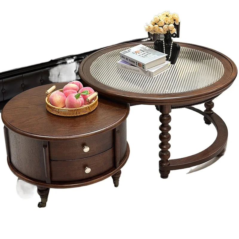 French retro round red oak solid wood coffee table TV cabinet combination living room household American small apartment
French retro round red oak solid wood coffee table TV cabinet combination living room household American small apartment