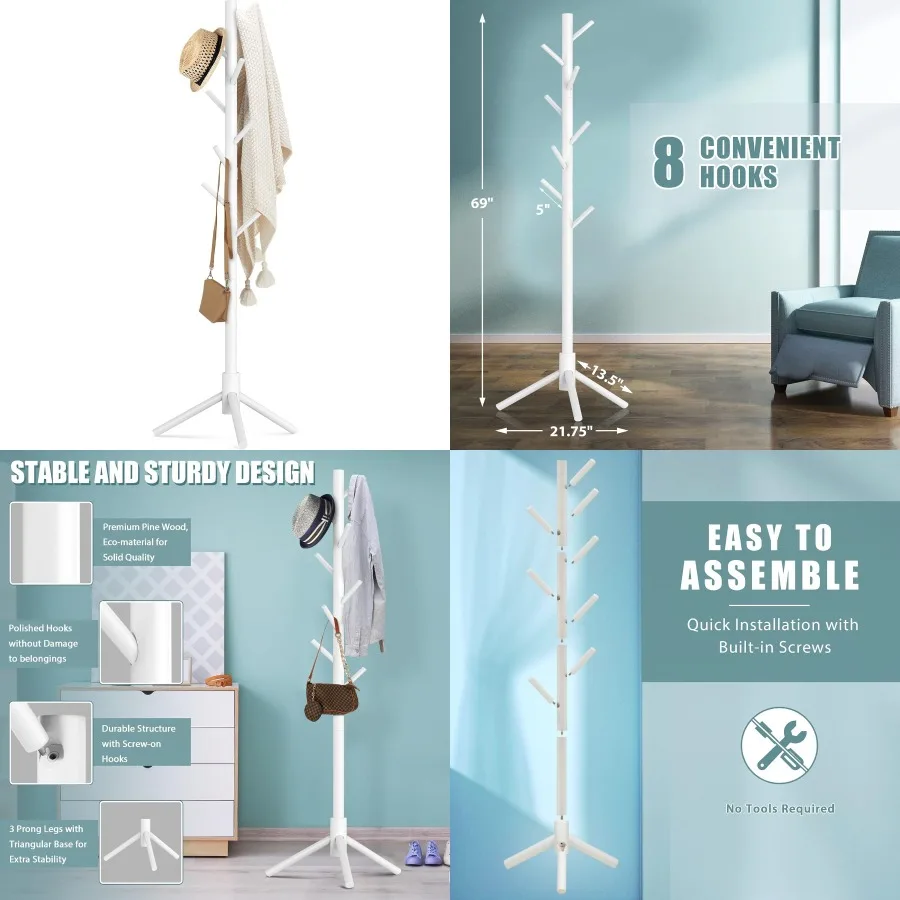 Wooden Coat Rack Stand with 8 Hooks for Entryway Hallway Bedroom Office New Zealand Pine Adjustable Coat Standing Tree with Eas
Wooden Coat Rack Stand with 8 Hooks for Entryway Hallway Bedroom Office New Zealand Pine Adjustable Coat Standing Tree with Eas