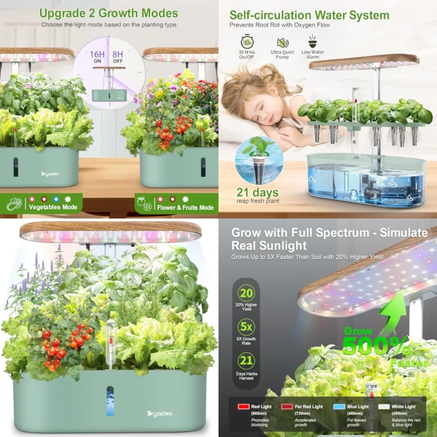 Hydroponics Growing System Indoor Garden: 12 Pods Herb Garden Kit Indoor with LED Grow Light Plant Germination Kit Aeroponic He
Hydroponics Growing System Indoor Garden: 12 Pods Herb Garden Kit Indoor with LED Grow Light Plant Germination Kit Aeroponic He