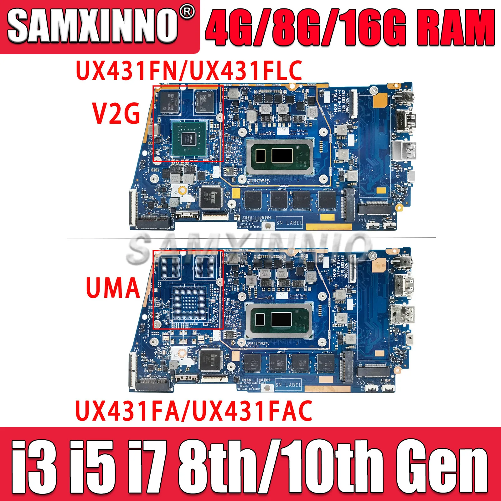 SAMXINNO For ASUS ZenBook UX431FN UX431FA UX431FL UX431FLC UX431FAC X431FA Laptop Motherboard I3 I5 I7 8th/10th 4G/8G16G-RAM
SAMXINNO For ASUS ZenBook UX431FN UX431FA UX431FL UX431FLC UX431FAC X431FA Laptop Motherboard I3 I5 I7 8th/10th 4G/8G16G-RAM
