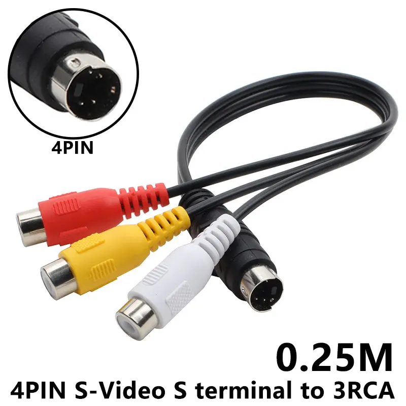 0.25M 3RCA 4pin Audio Video AV Cable 4PIN S-Video S terminal to 3RCA
0.25M 3RCA 4pin Audio Video AV Cable 4PIN S-Video S terminal to 3RCA