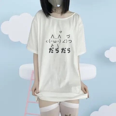 2024 Y2k Aesthetic Summer Loose Cute T-shirt Women Casual O Neck Japanese Cartoon Tops Short Sleeve Kawaii Sweet Harajuku Tees