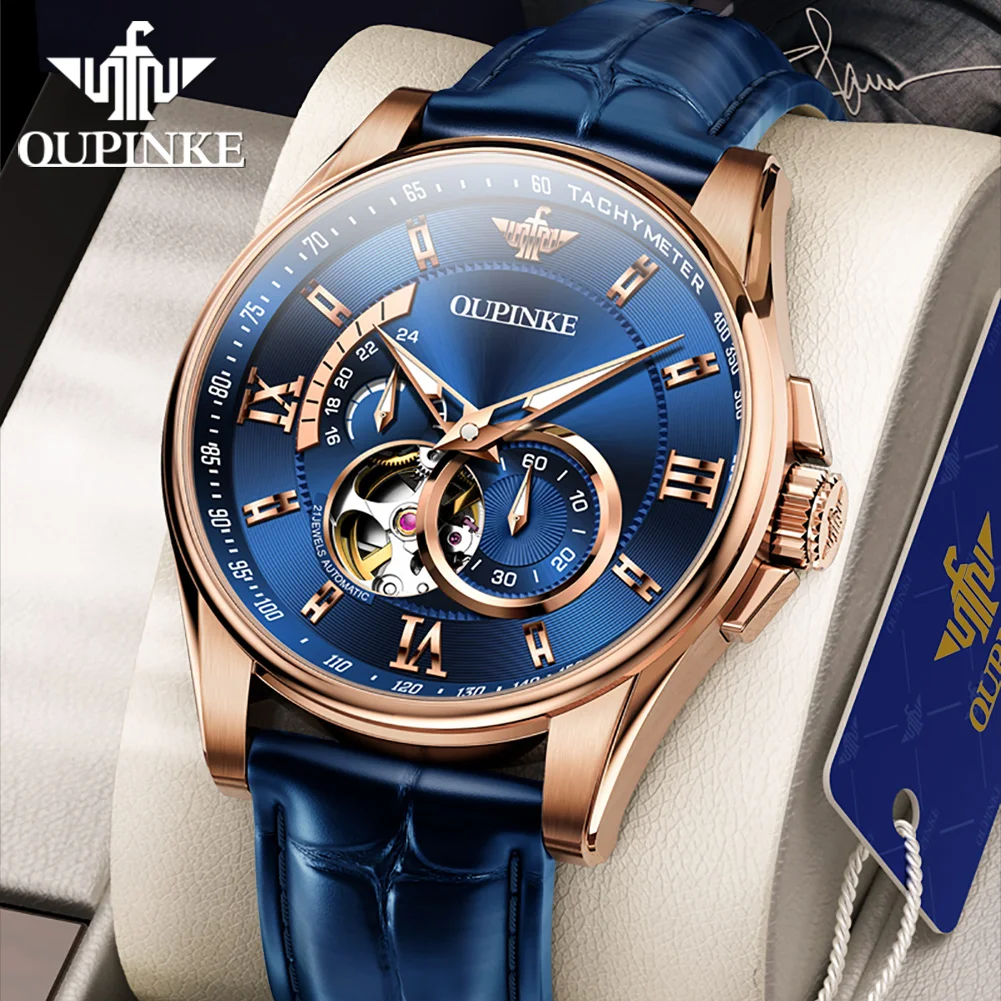 OUPINKE Luxury Automatic Watch Men Genuine Leather Strap Skeleton Hollow Imported Japan Movement Mechanical Wrist Watch for Men
OUPINKE Luxury Automatic Watch Men Genuine Leather Strap Skeleton Hollow Imported Japan Movement Mechanical Wrist Watch for Men