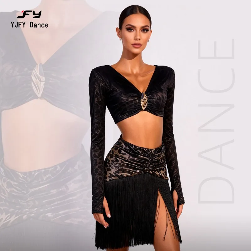 customized Latin dancewear leopard print long sleeved top with encrypted tassel skirt national standard practice outfit ALW279
customized Latin dancewear leopard print long sleeved top with encrypted tassel skirt national standard practice outfit ALW279
