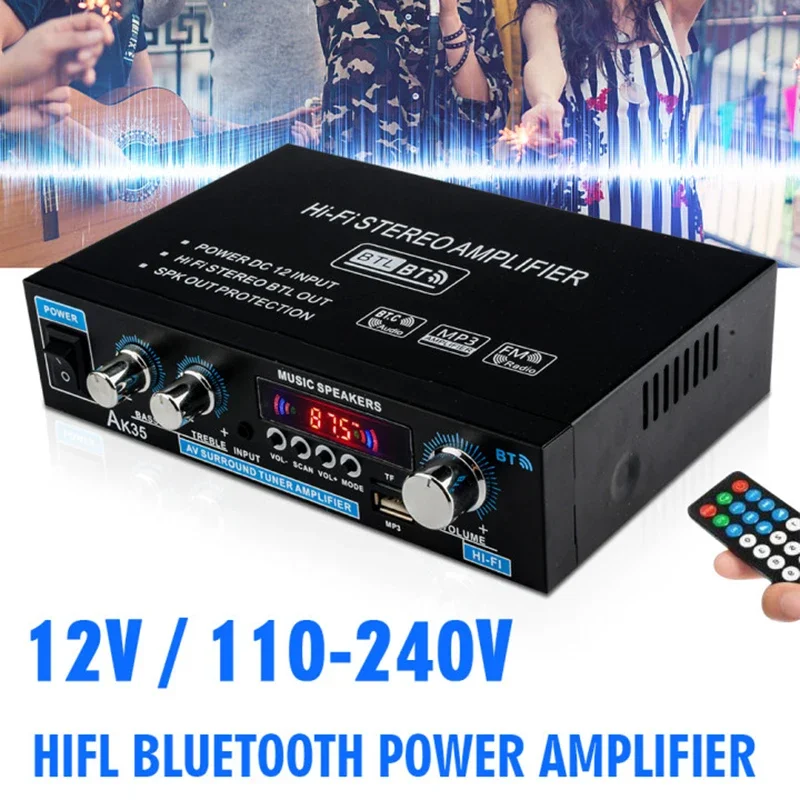 AK35 Home Digital Amplifiers Audio 110-240V Bluetooth 5.0 Stereo Amplifier for Home Audio Speakers Hifi FM Auto Music Subwoofer
AK35 Home Digital Amplifiers Audio 110-240V Bluetooth 5.0 Stereo Amplifier for Home Audio Speakers Hifi FM Auto Music Subwoofer
