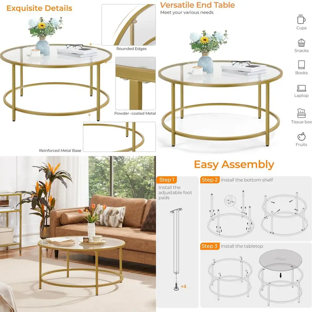 36 Round Metal Frame Glass Coffee Table for Living Room and Office
36 Round Metal Frame Glass Coffee Table for Living Room and Office