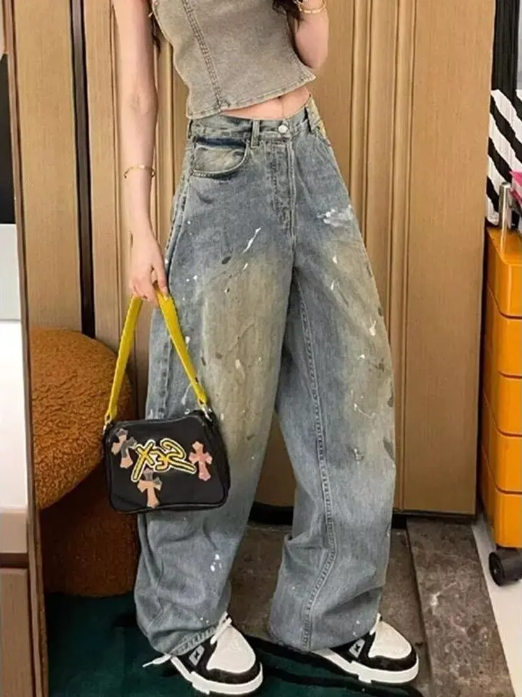 Vintage Graffiti Splatter Denim Jeans Women's Spring Summer High Waist Loose Wide Leg Pants High Street Dad Style Jeans
Vintage Graffiti Splatter Denim Jeans Women's Spring Summer High Waist Loose Wide Leg Pants High Street Dad Style Jeans
