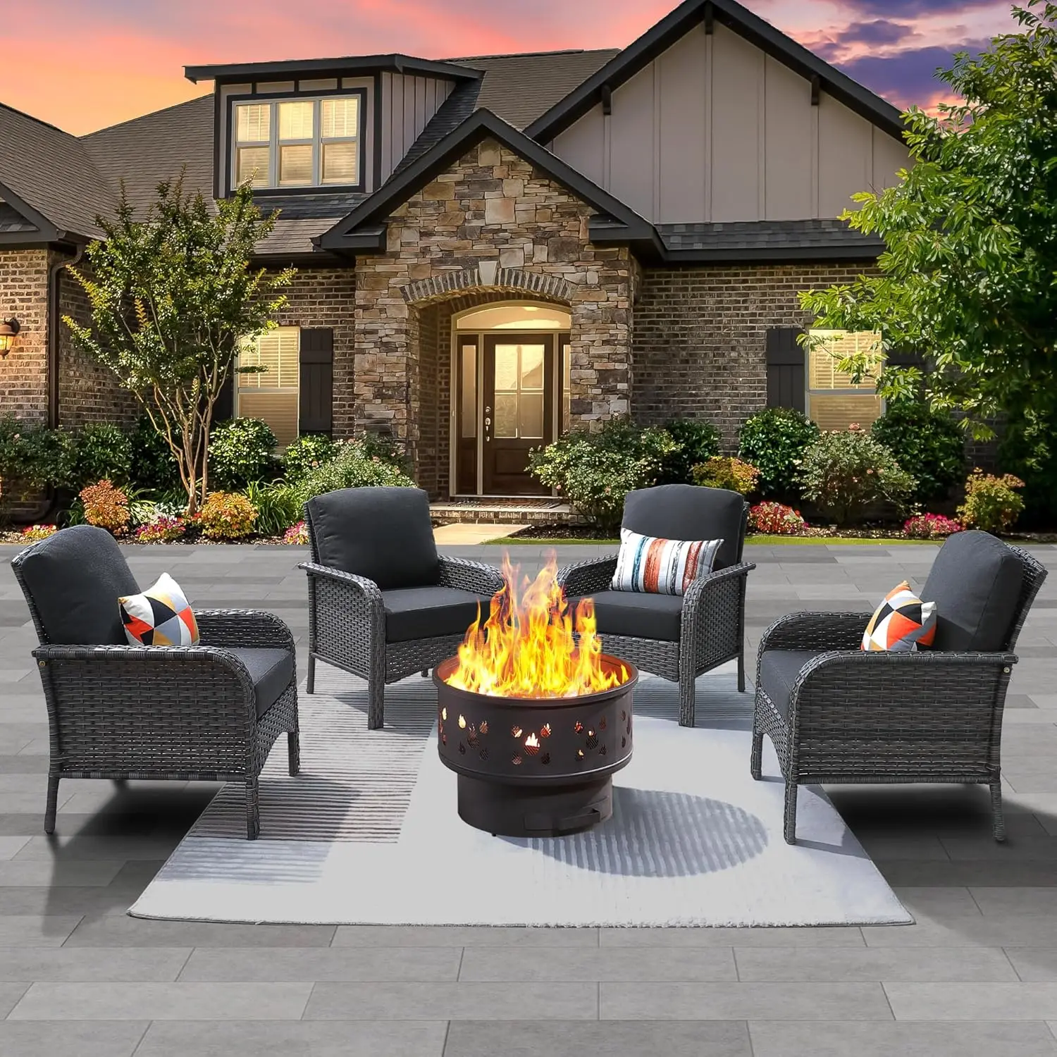 4 Pieces Patio Furniture Set with Fire Pit Outdoor Wicker Chairs of 4 All Weather High Back Rattan Chairs 4 Seats with Comfy
4 Pieces Patio Furniture Set with Fire Pit Outdoor Wicker Chairs of 4 All Weather High Back Rattan Chairs 4 Seats with Comfy