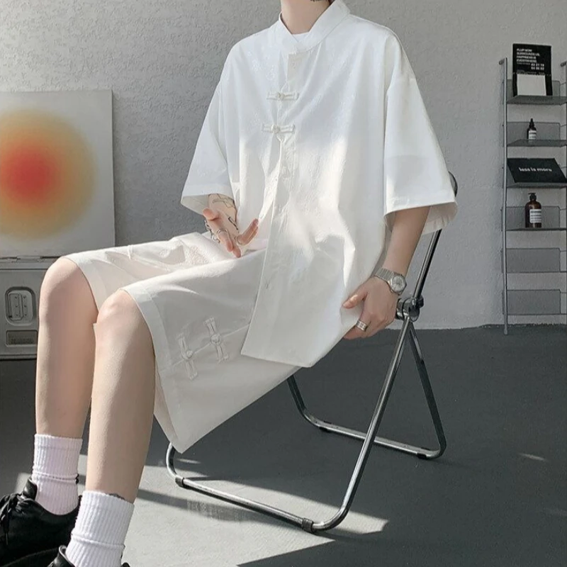 Chinese-Inspired Men's Knee-Length Shorts Short-Sleeve Shirt Set Ice-Silk Frog-Button Stand-Collar Summer Extra-Large Premium
Chinese-Inspired Men's Knee-Length Shorts Short-Sleeve Shirt Set Ice-Silk Frog-Button Stand-Collar Summer Extra-Large Premium