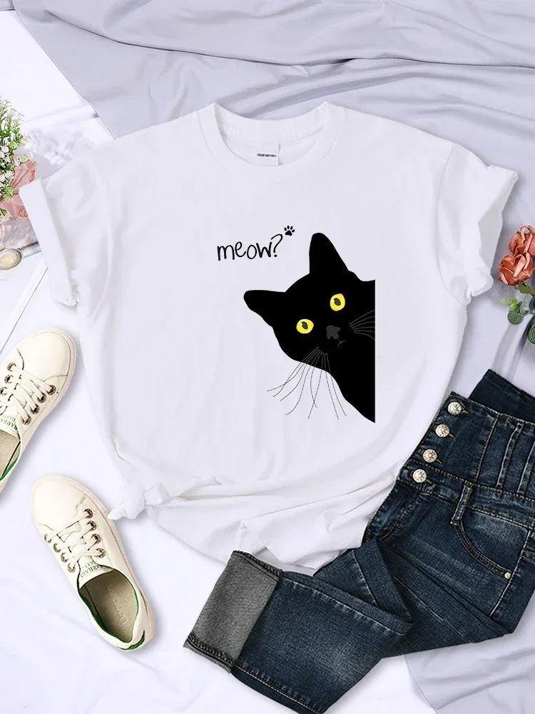 Meow Black Cat Print Wo T Shirts Street Hip Hop Personality Tops Summer Breathable Soft Clothing Casual Womans Short Sleeve
Meow Black Cat Print Wo T Shirts Street Hip Hop Personality Tops Summer Breathable Soft Clothing Casual Womans Short Sleeve