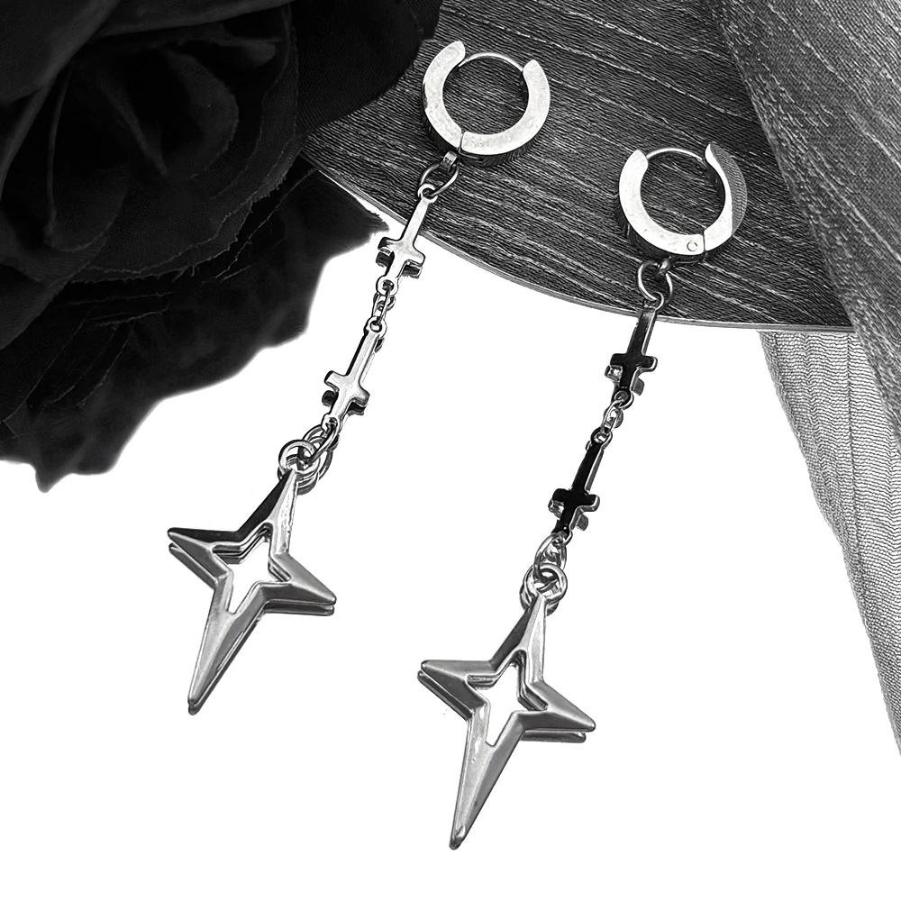 Punk Star Cross Earrings For Women Korean Y2K Rock Grim Stainless Steel Silver Color Hollow Drop Ear Hooks Jewelry Accessories
Punk Star Cross Earrings For Women Korean Y2K Rock Grim Stainless Steel Silver Color Hollow Drop Ear Hooks Jewelry Accessories