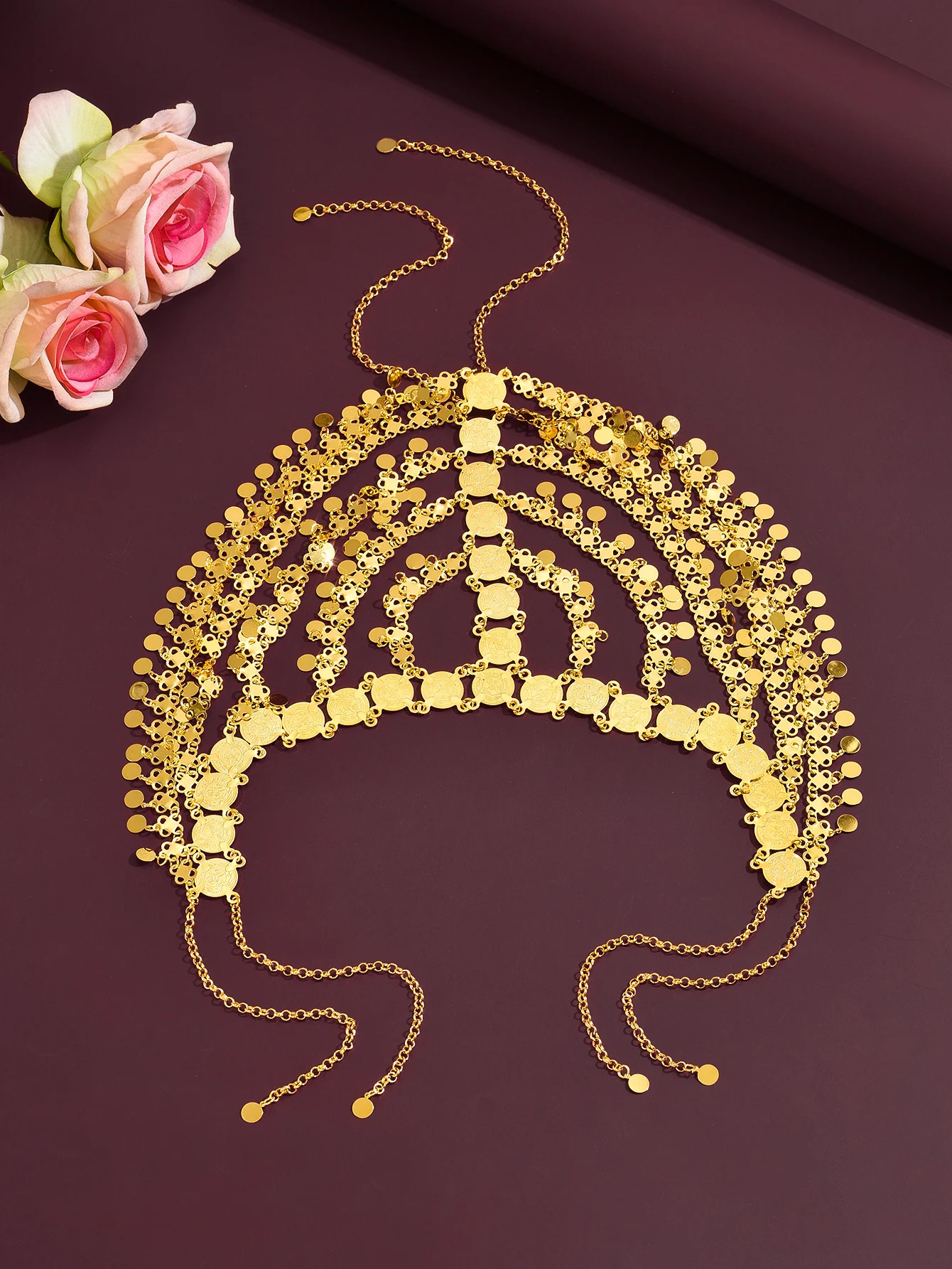 Ethnic Gold Shiny round Sequin Multi-Layered Design Indian Dance Costume Headwear Exotic Flavor Traditional Fashion Accessory
Ethnic Gold Shiny round Sequin Multi-Layered Design Indian Dance Costume Headwear Exotic Flavor Traditional Fashion Accessory