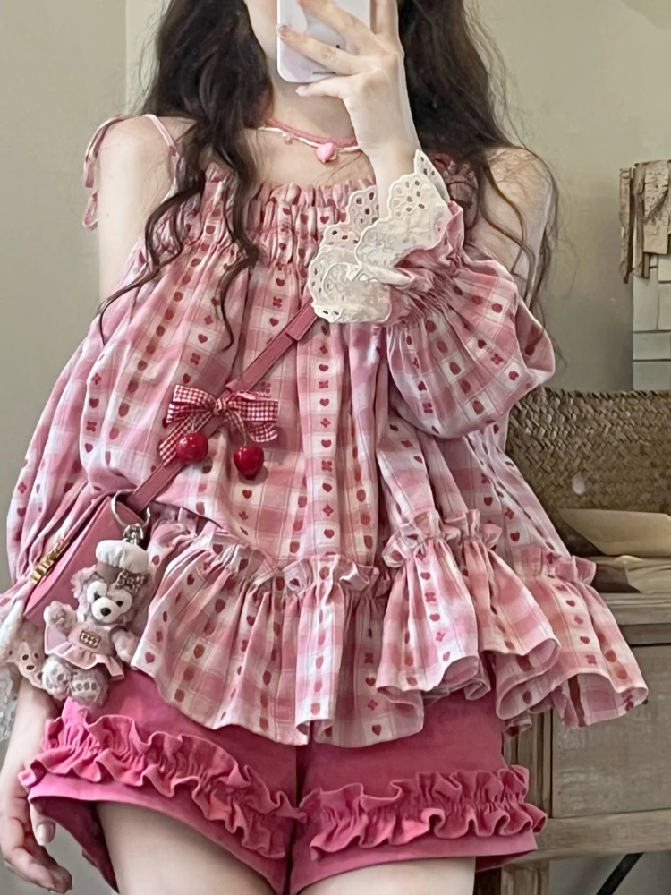 Pink Japanese Kawaii Two Piece Set Women Summer Sweet Lolita Shorts Suit Female Print Bare Shoulder Blouse + Wide-leg Shorts New
Pink Japanese Kawaii Two Piece Set Women Summer Sweet Lolita Shorts Suit Female Print Bare Shoulder Blouse + Wide-leg Shorts New